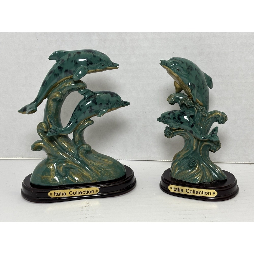 Italia Collection Dolphin Figurine Set Resin Coastal Decor 5" Pair Ocean